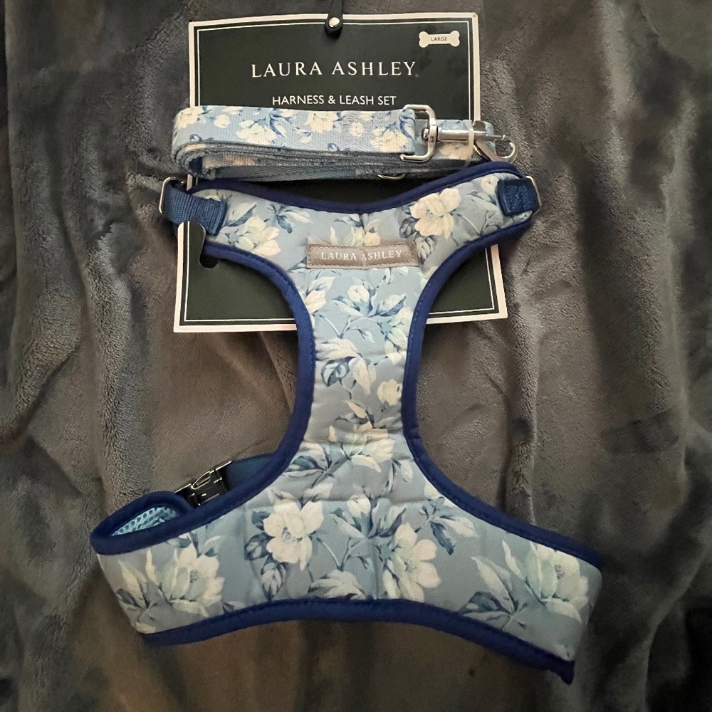 Laura Ashley Large Dog Harness and Leash blue floral